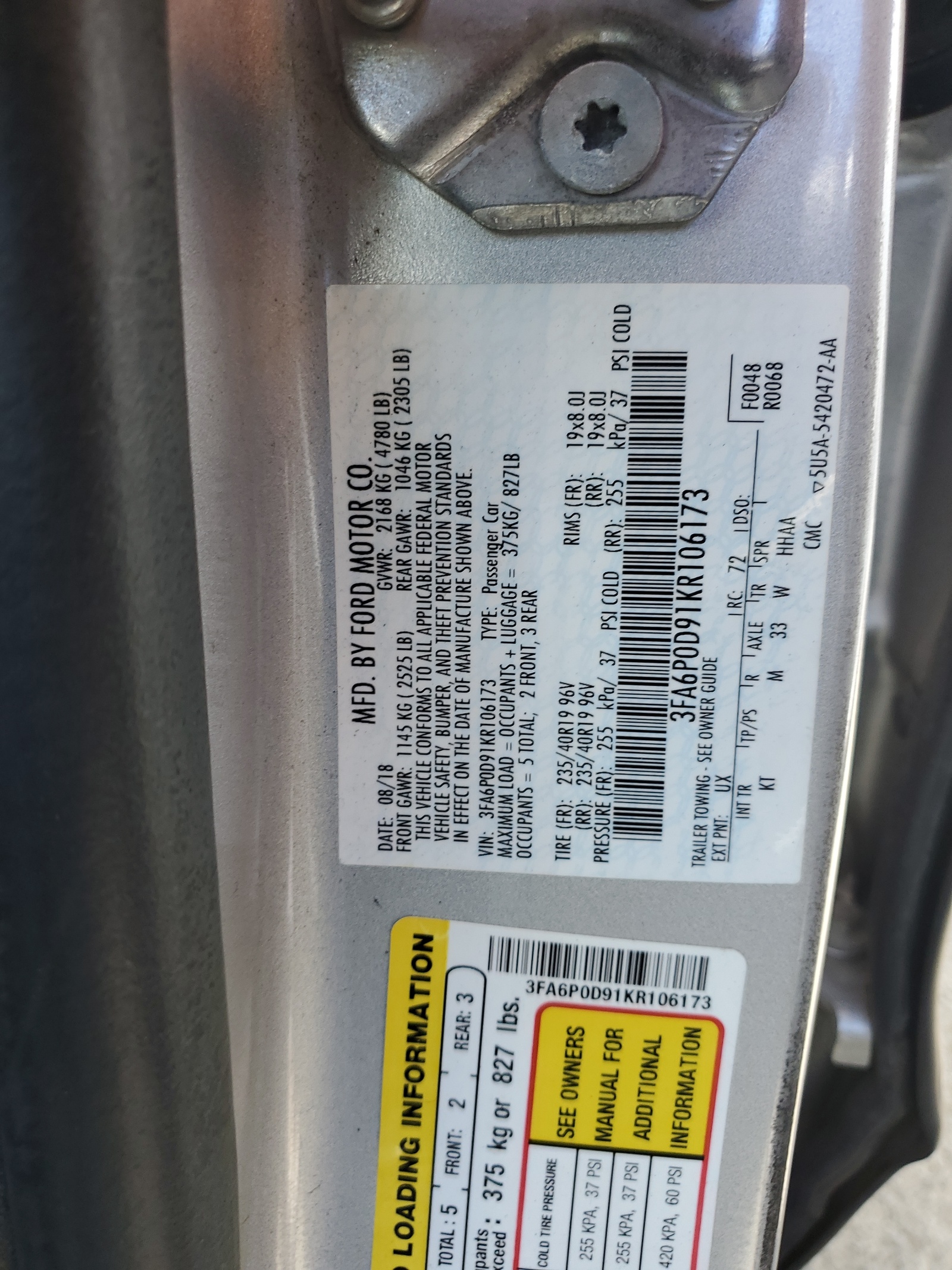 3FA6P0D91KR106173 2019 Ford Fusion Titanium 3FA6P0D91KR106173 2019 Ford Fusion Titanium