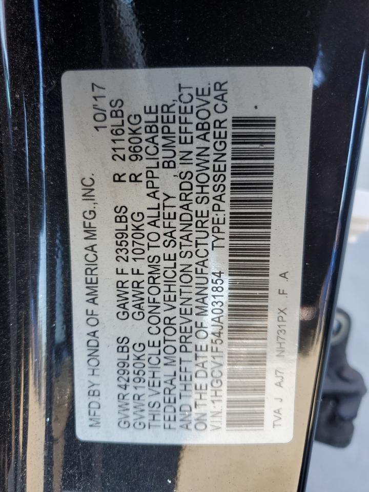 1HGCV1F54JA031854 2018 Honda Accord Exl