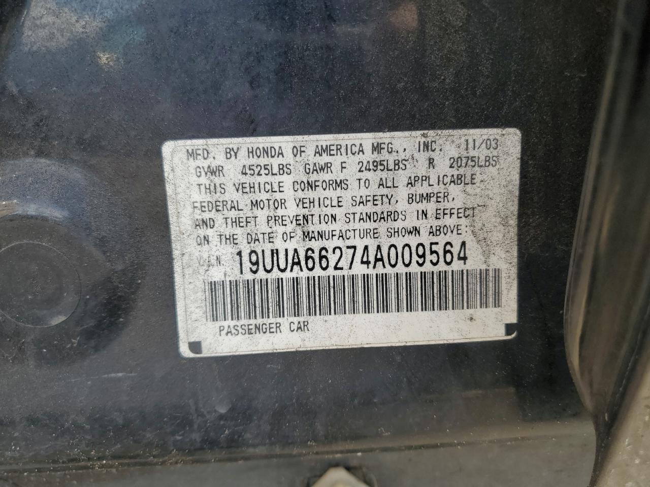 19UUA66274A009564 2004 Acura Tl