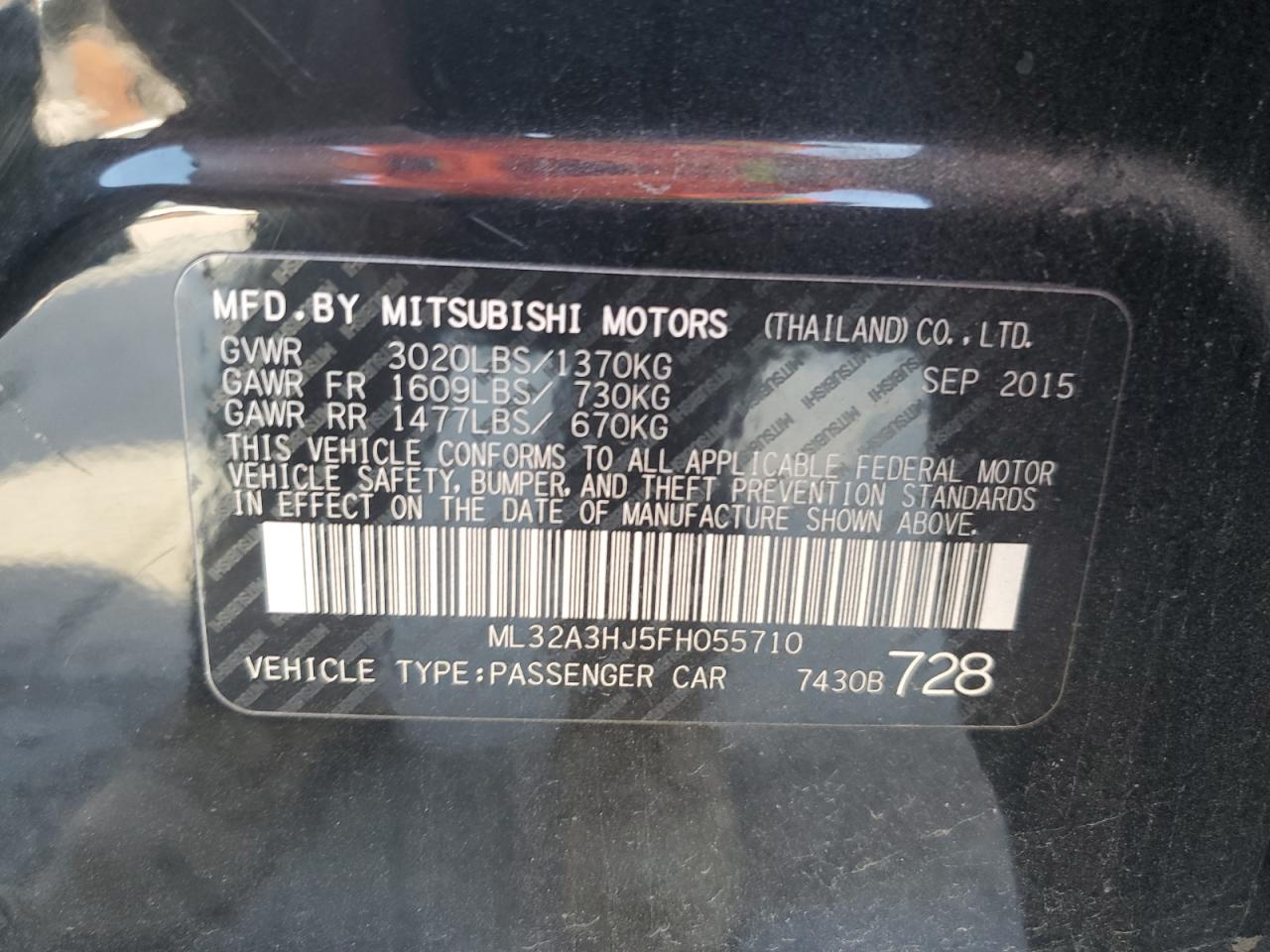 ML32A3HJ5FH055710 2015 Mitsubishi Mirage De