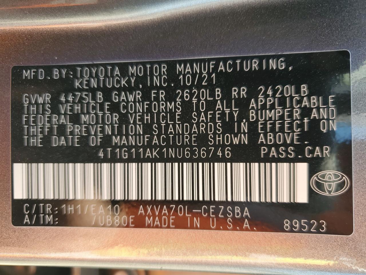 4T1G11AK1NU636746 2022 TOYOTA CAMRY - Image 13