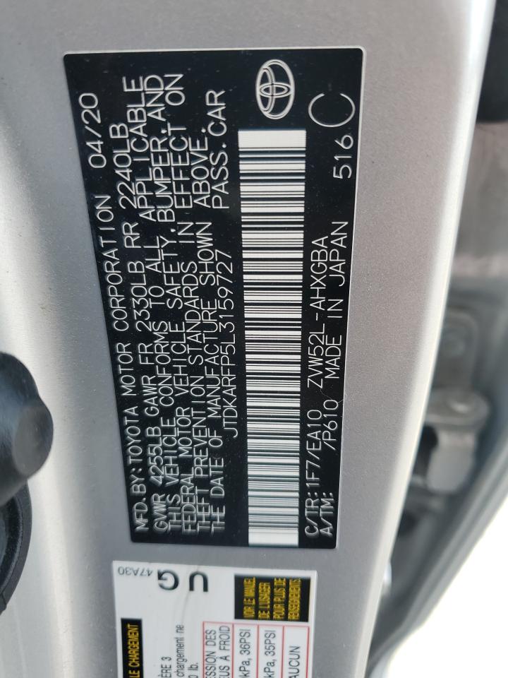 2020 Toyota Prius Prime Le VIN: JTDKARFP5L3159727 Lot: 68351704