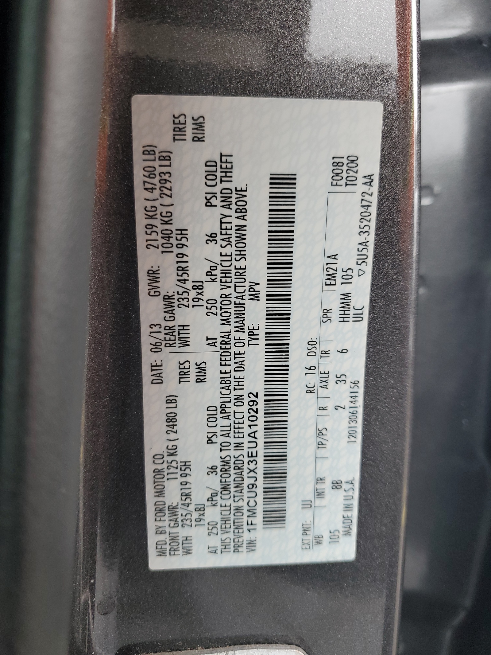 1FMCU9JX3EUA10292 2014 Ford Escape Titanium