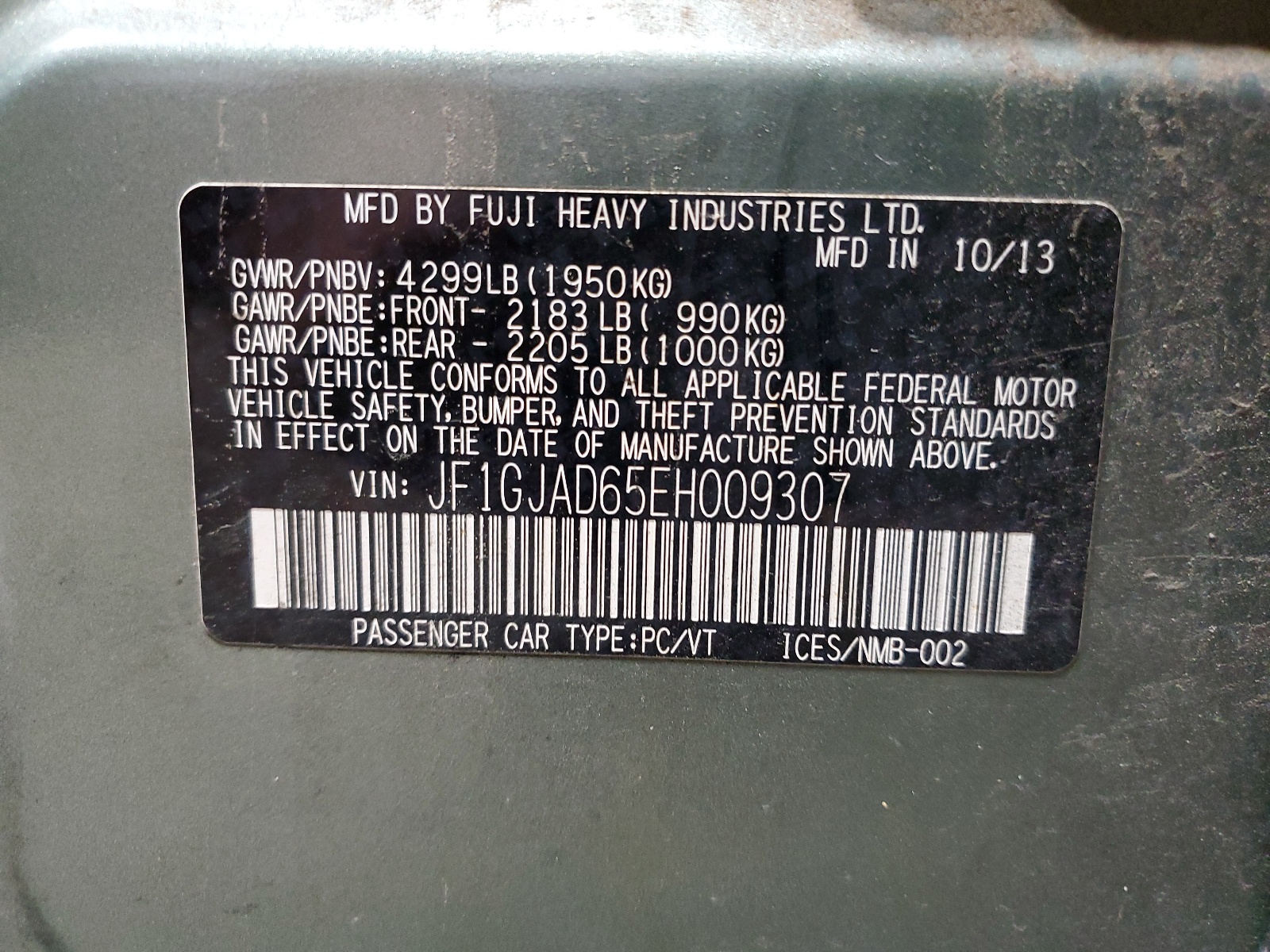 JF1GJAD65EH009307 2014 Subaru Impreza Premium