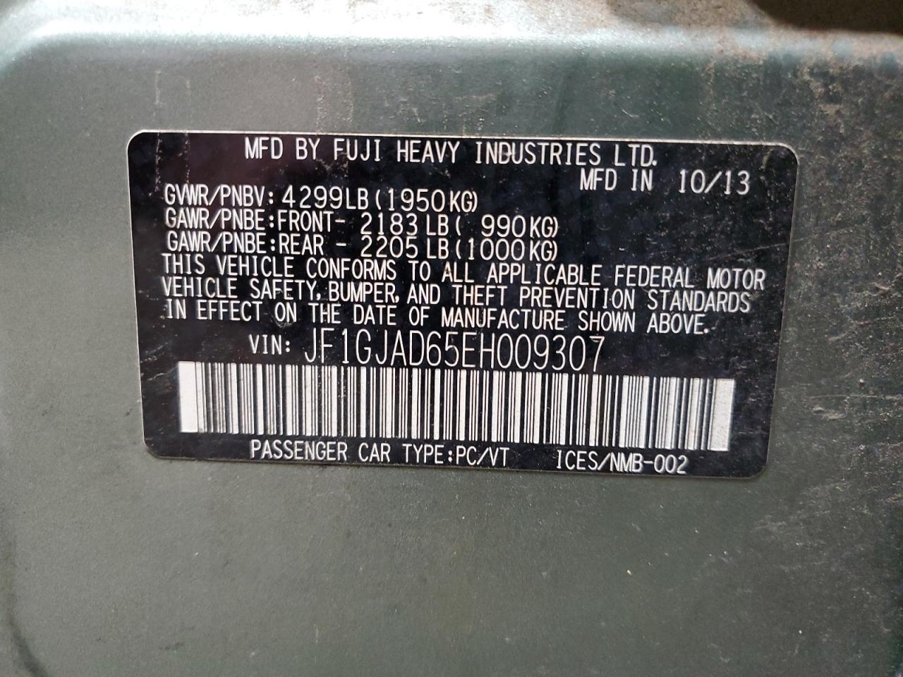 2014 Subaru Impreza Premium VIN: JF1GJAD65EH009307 Lot: 65537004