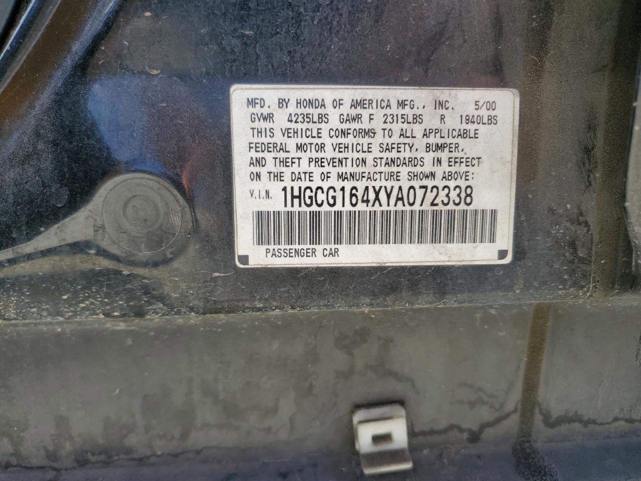 2000 Honda Accord Lx VIN: 1HGCG164XYA072338 Lot: 67472474