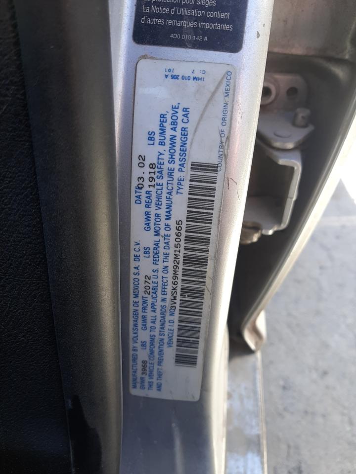 2002 Volkswagen Jetta Gls VIN: 3VWSK69M92M150665 Lot: 58990934