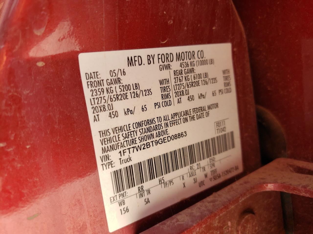 1FT7W2BT9GED08863 2016 Ford F250 Super Duty