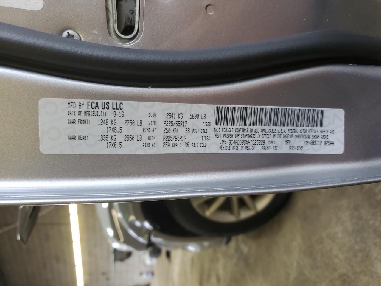 2017 Dodge Journey Sxt VIN: 3C4PDDBGXHT525229 Lot: 65106974