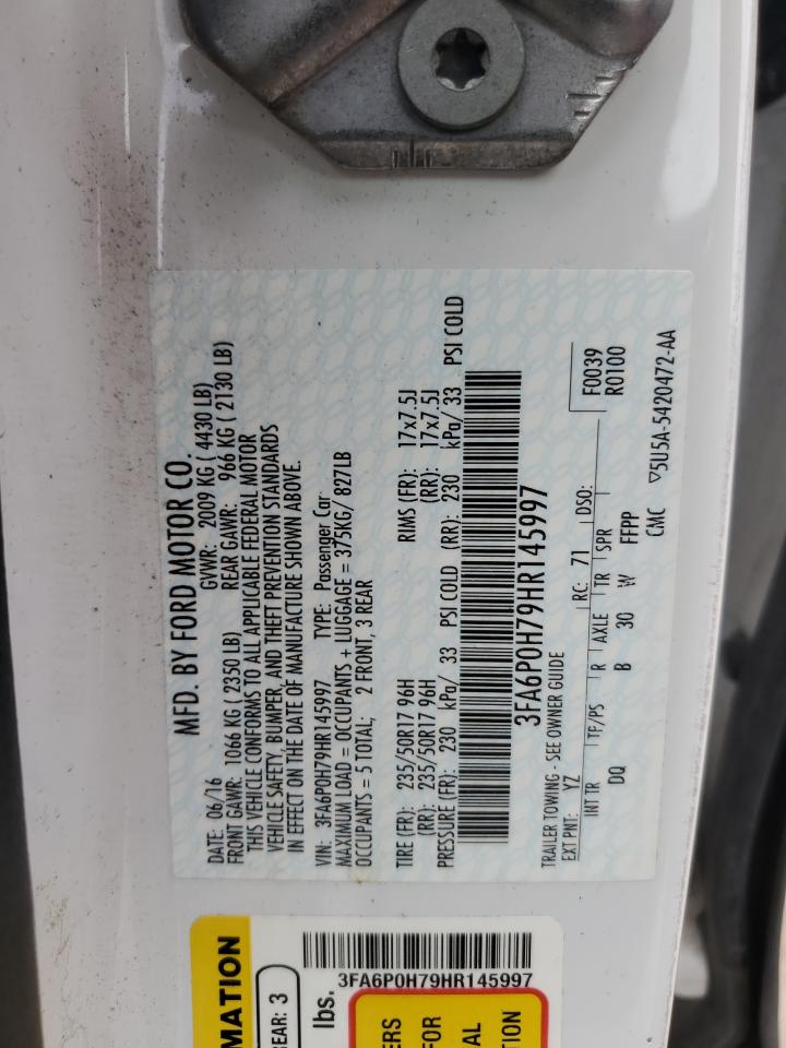 2017 Ford Fusion Se VIN: 3FA6P0H79HR145997 Lot: 69806804