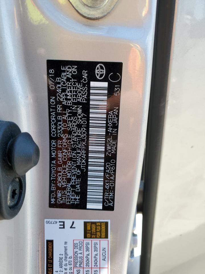 2018 Toyota Prius Prime VIN: JTDKARFPXJ3091017 Lot: 66387844