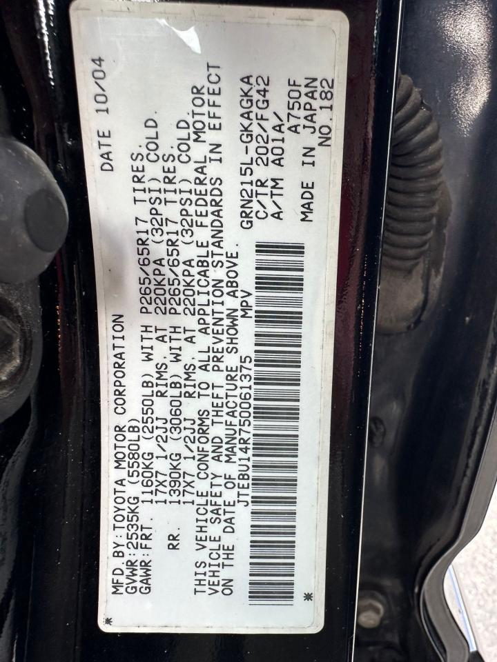 2005 Toyota 4Runner Sr5 VIN: JTEBU14R750061375 Lot: 66704954