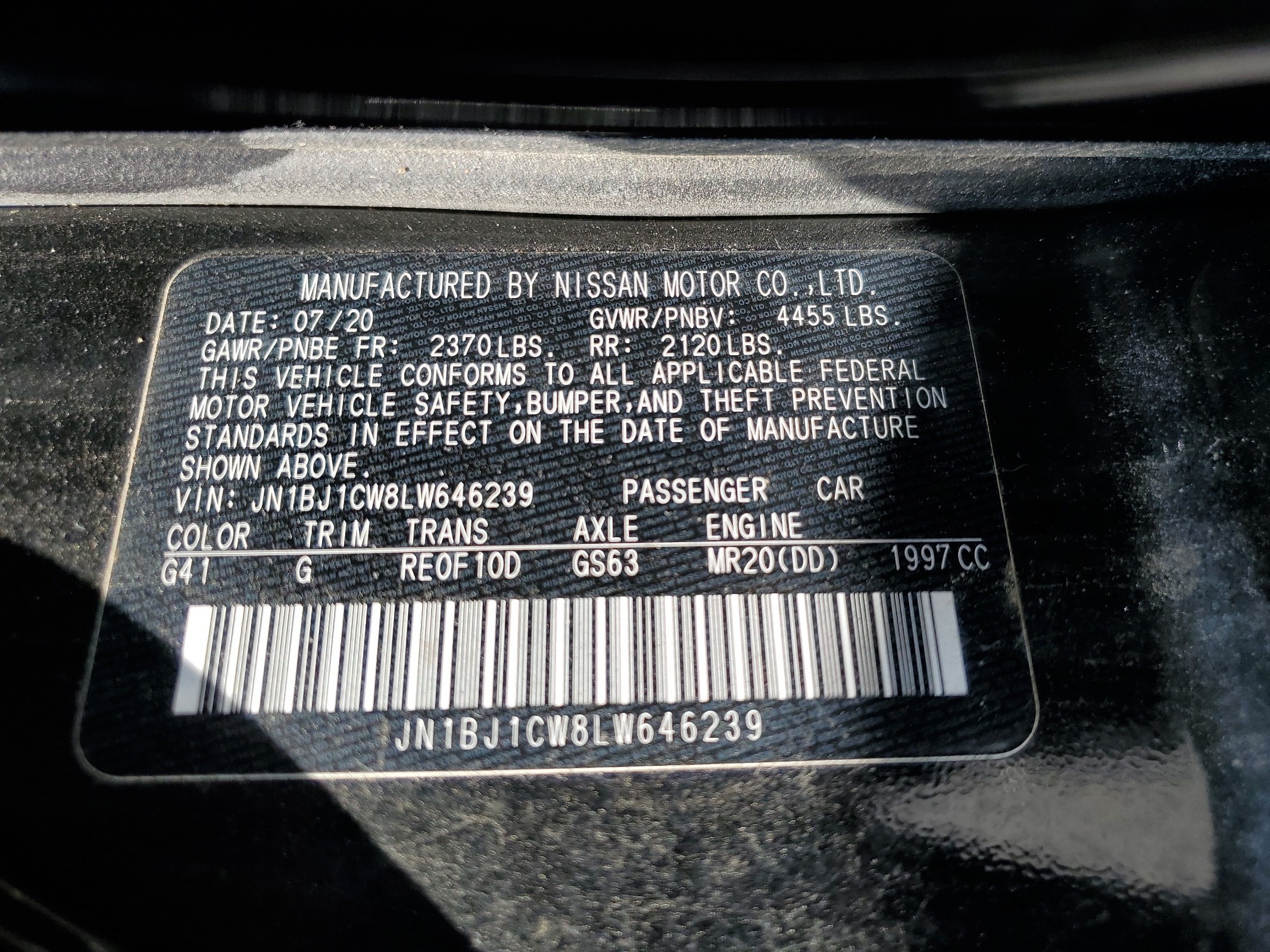 JN1BJ1CW8LW646239 2020 Nissan Rogue Sport S