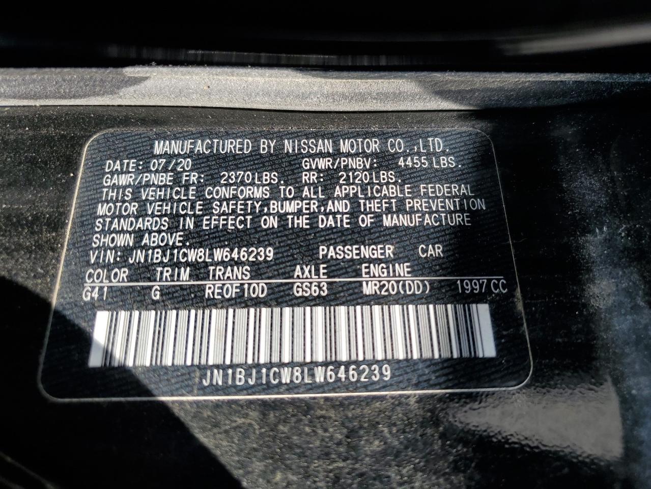 2020 Nissan Rogue Sport S VIN: JN1BJ1CW8LW646239 Lot: 65385544