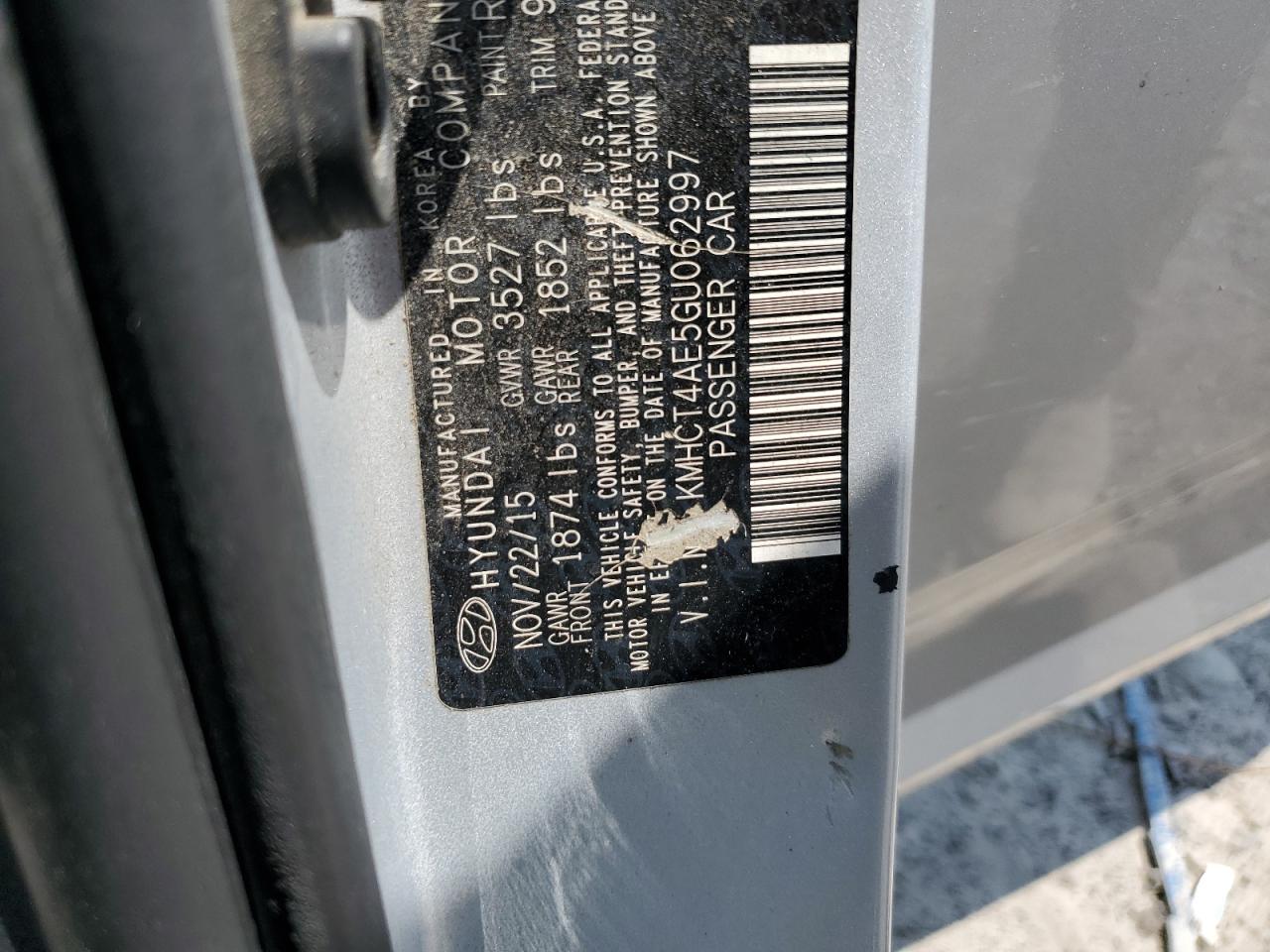 2016 Hyundai Accent Se VIN: KMHCT4AE5GU062997 Lot: 65904864