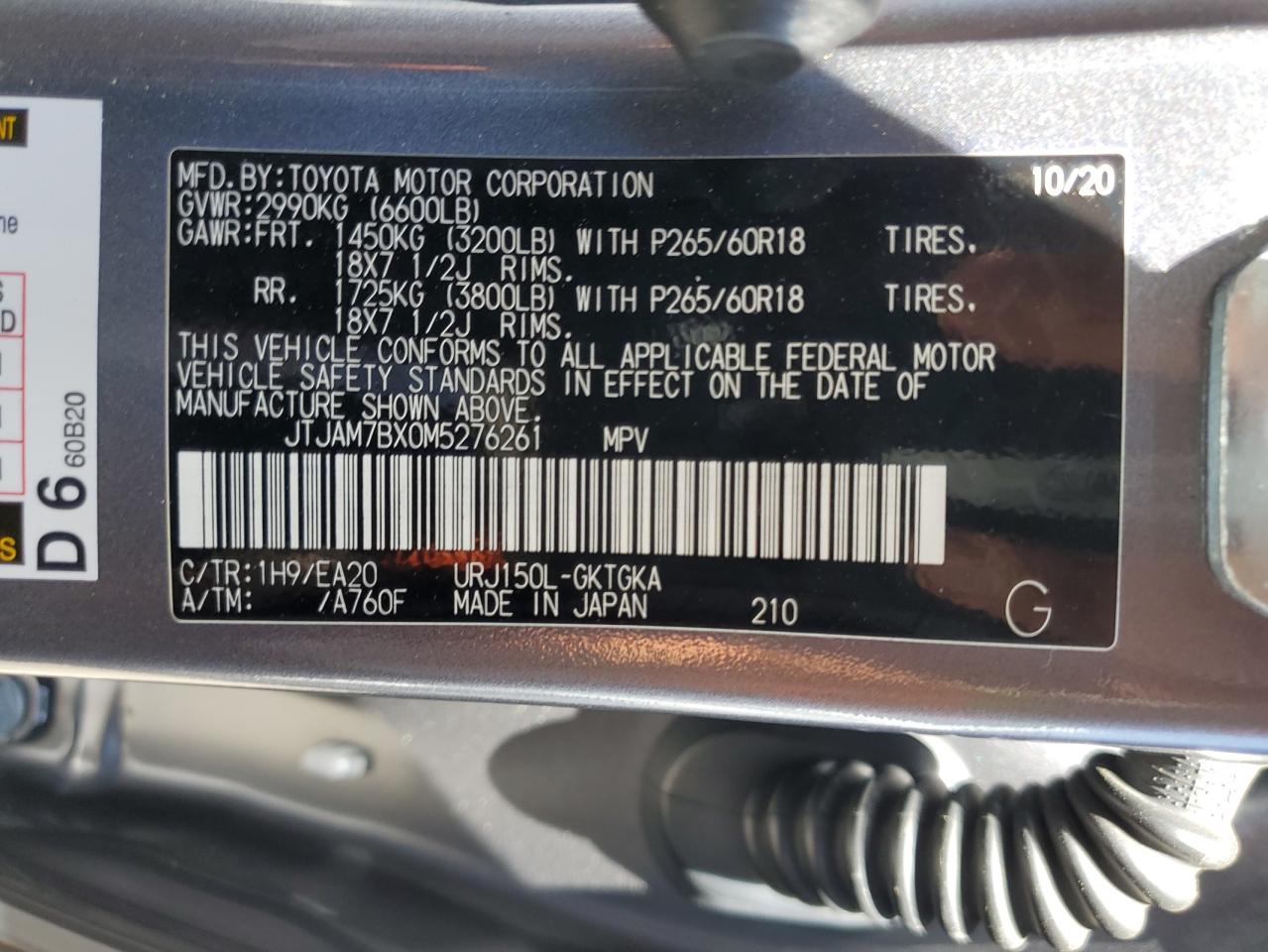 2021 Lexus Gx 460 Premium VIN: JTJAM7BX0M5276261 Lot: 67098314