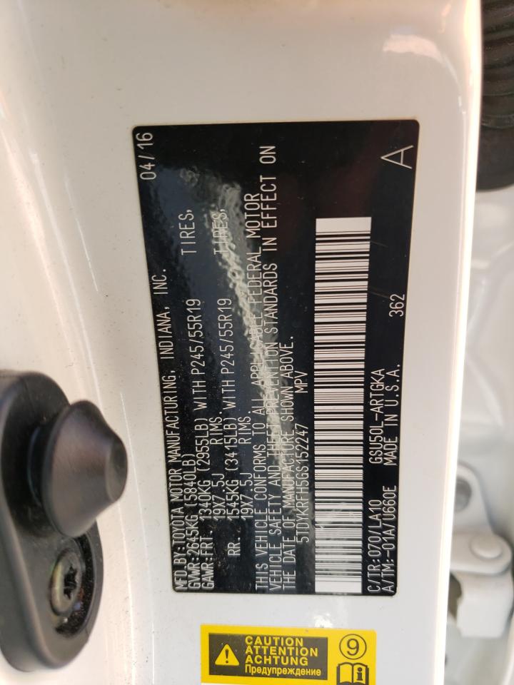 2016 Toyota Highlander Limited VIN: 5TDYKRFH5GS152247 Lot: 65960254