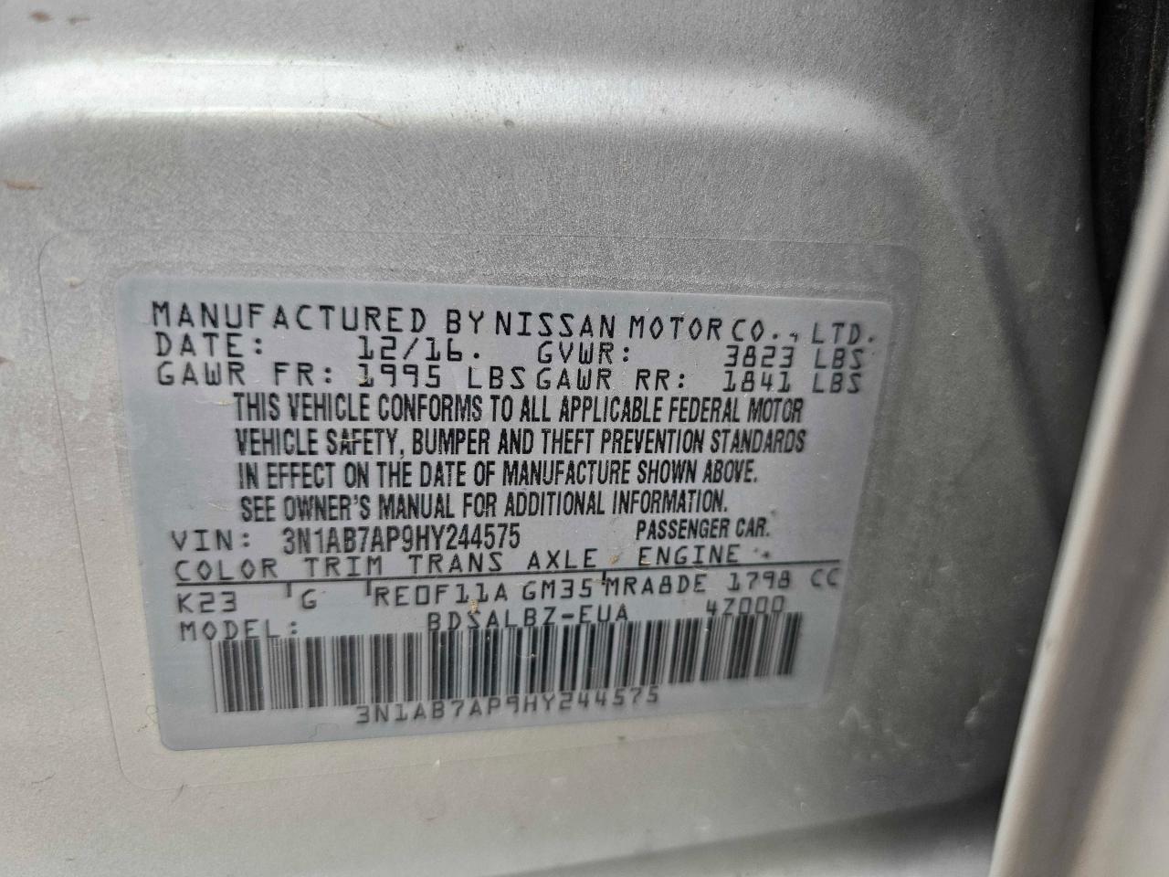 3N1AB7AP9HY244575 2017 Nissan Sentra S