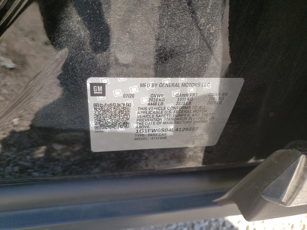 2020 Chevrolet Bolt Ev Lt VIN: 1G1FW6S04L4129387 Lot: 66314074