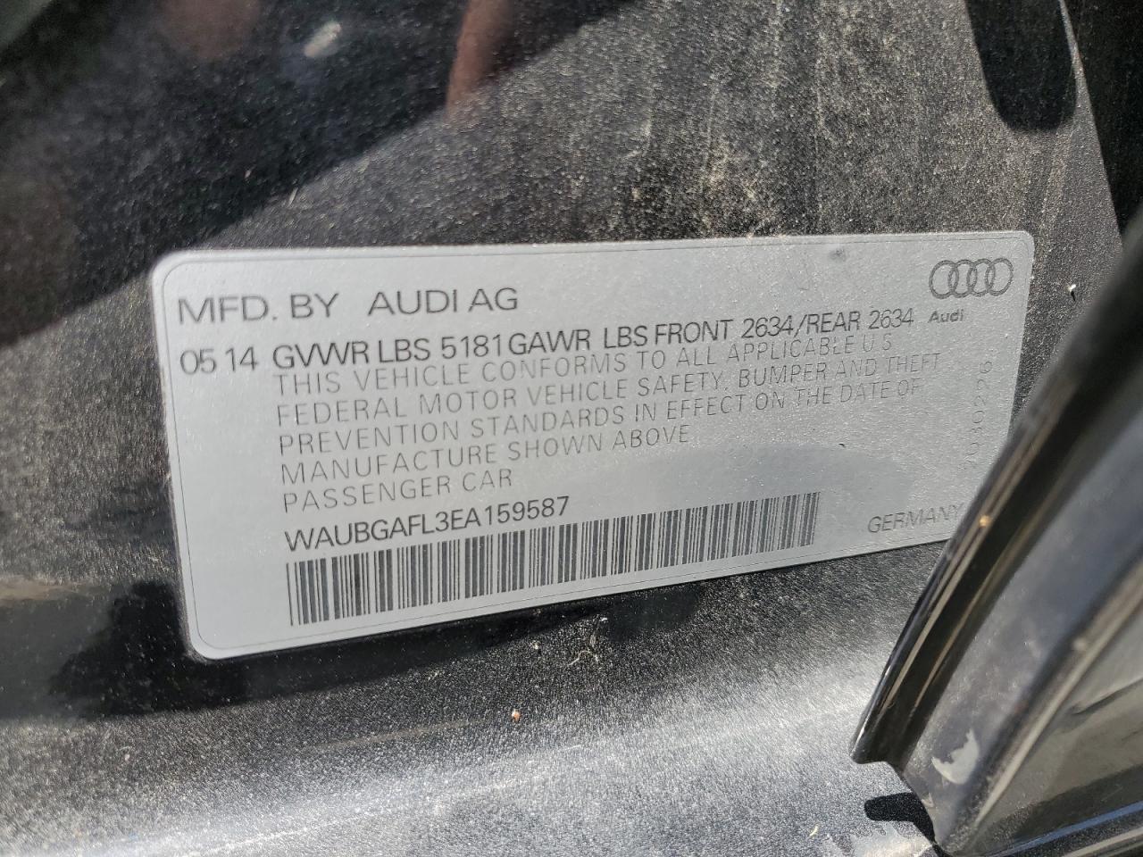 WAUBGAFL3EA159587 2014 Audi S4 Premium Plus