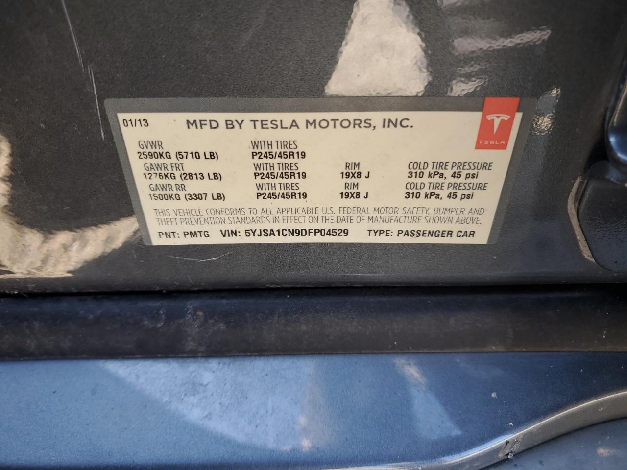 2013 Tesla Model S VIN: 5YJSA1CN9DFP04529 Lot: 68022834