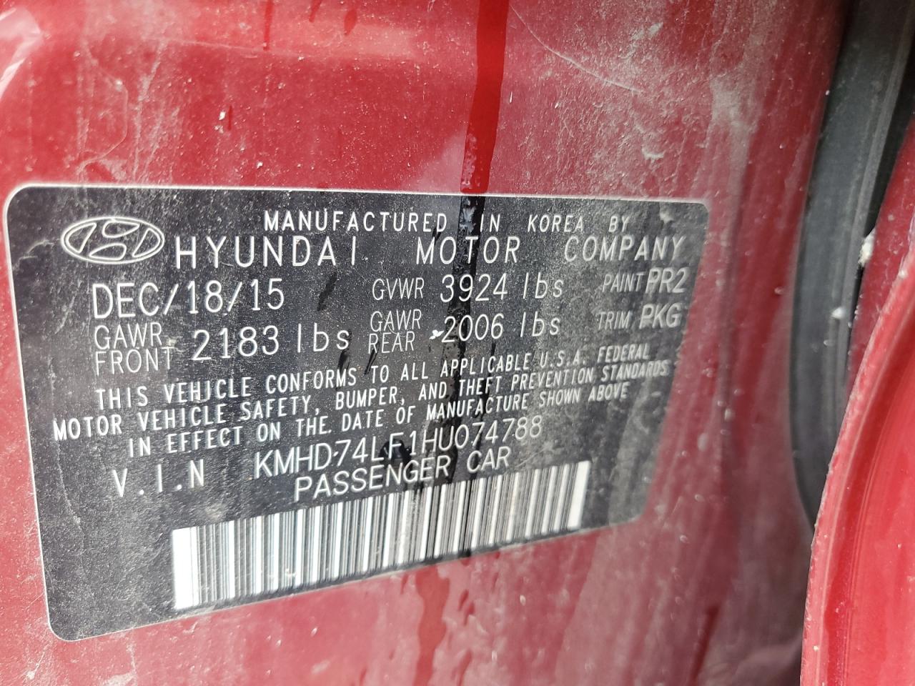 2017 Hyundai Elantra Se VIN: KMHD74LF1HU074788 Lot: 65329874