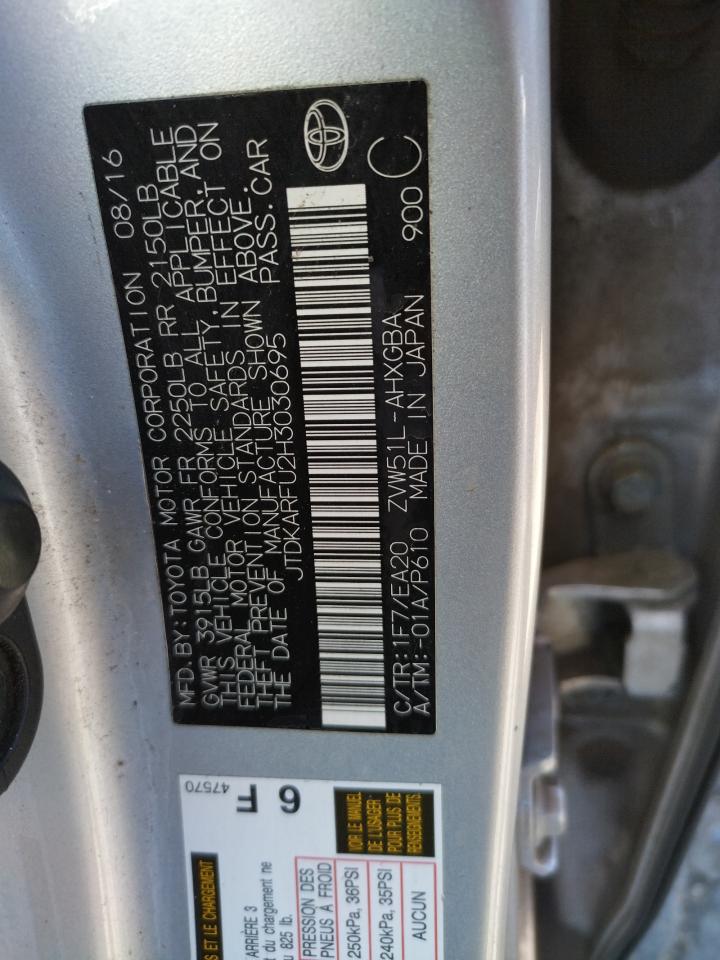 2017 Toyota Prius VIN: JTDKARFU2H3030695 Lot: 65412784