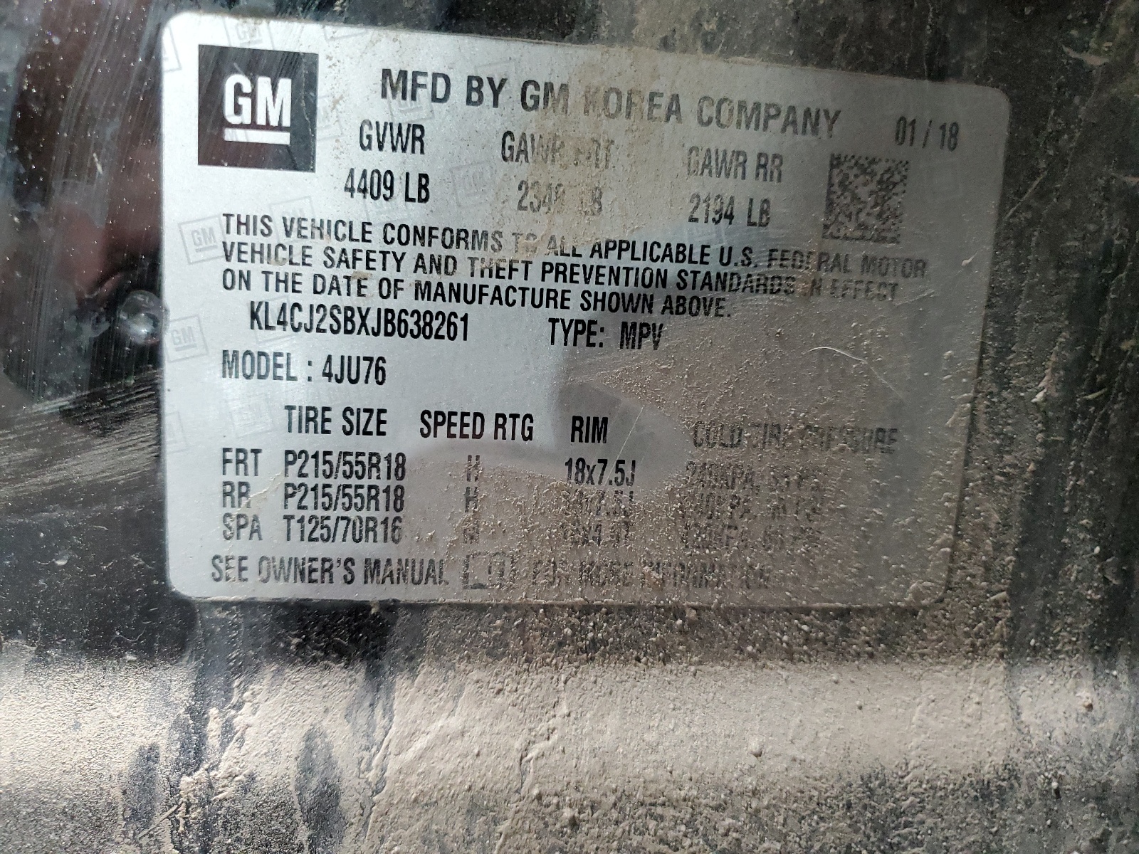 KL4CJ2SBXJB638261 2018 Buick Encore Sport Touring