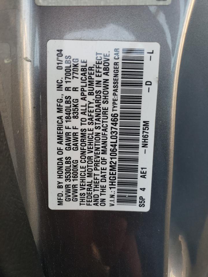 2004 Honda Civic Ex VIN: 1HGEM21064L037466 Lot: 67636304