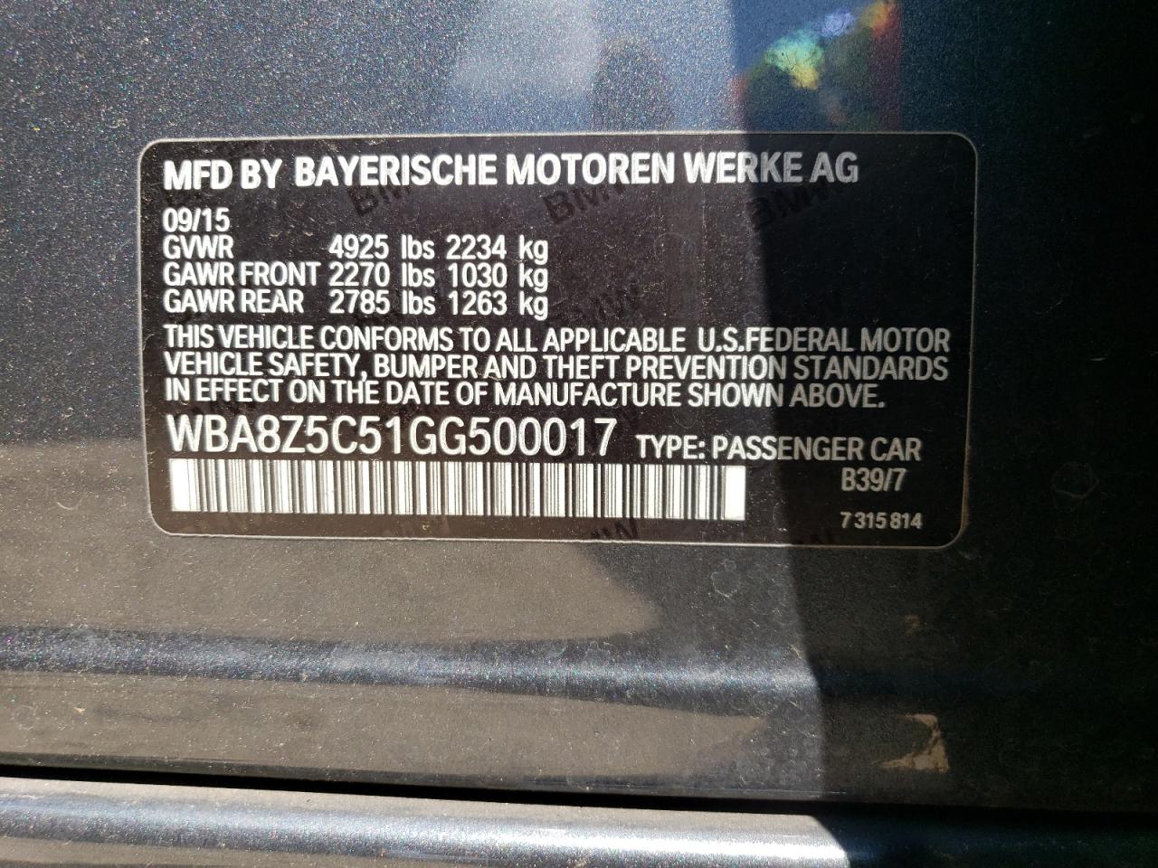 WBA8Z5C51GG500017 2016 BMW 328 Xigt Sulev