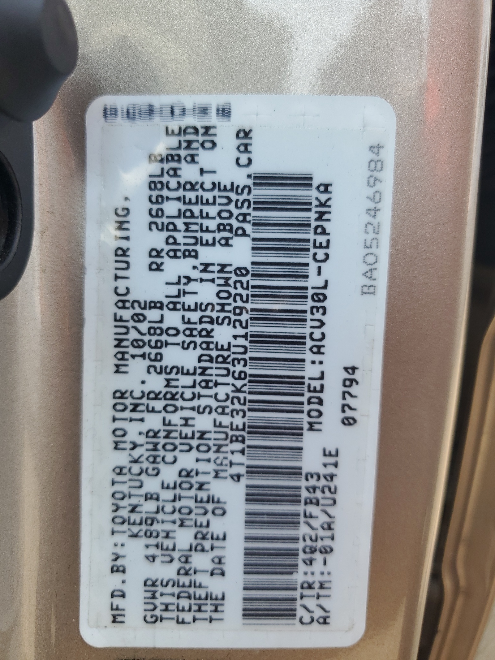 4T1BE32K63U129220 2003 Toyota Camry Le