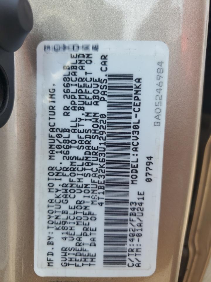 2003 Toyota Camry Le VIN: 4T1BE32K63U129220 Lot: 65595074