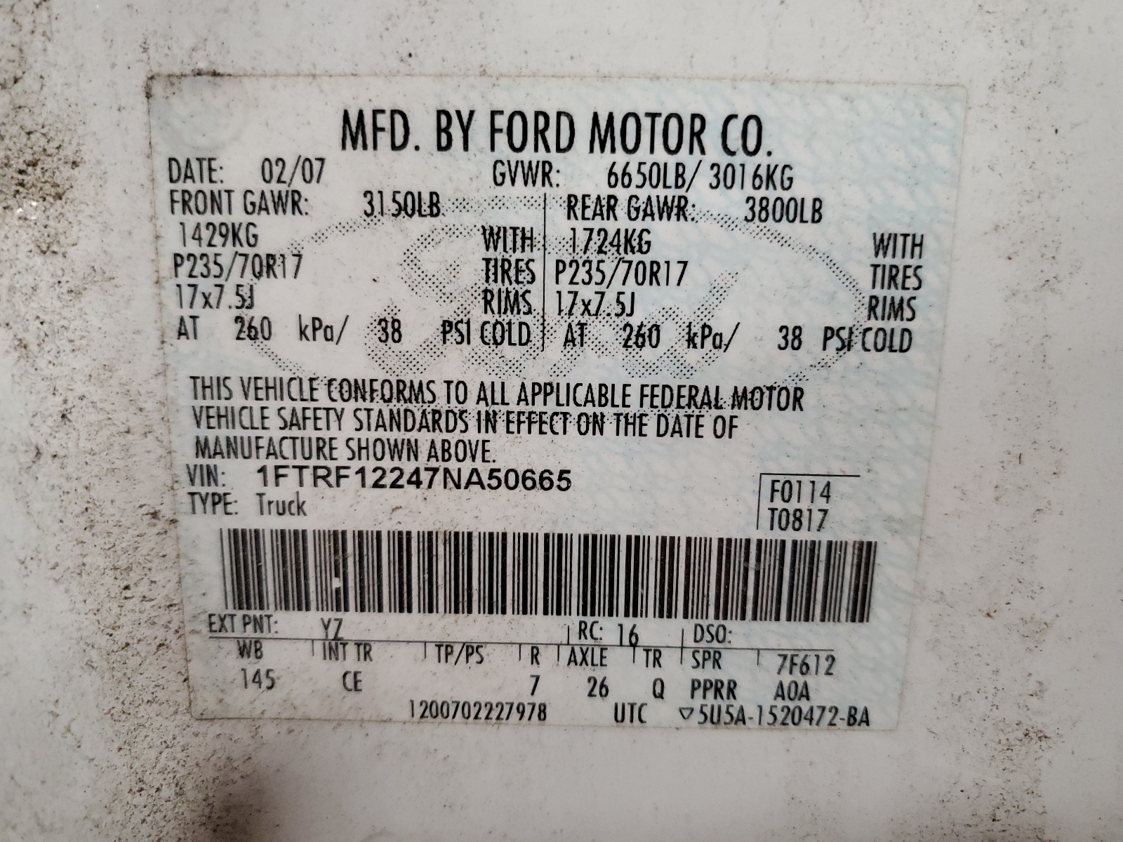 1FTRF12247NA50665 2007 Ford F150