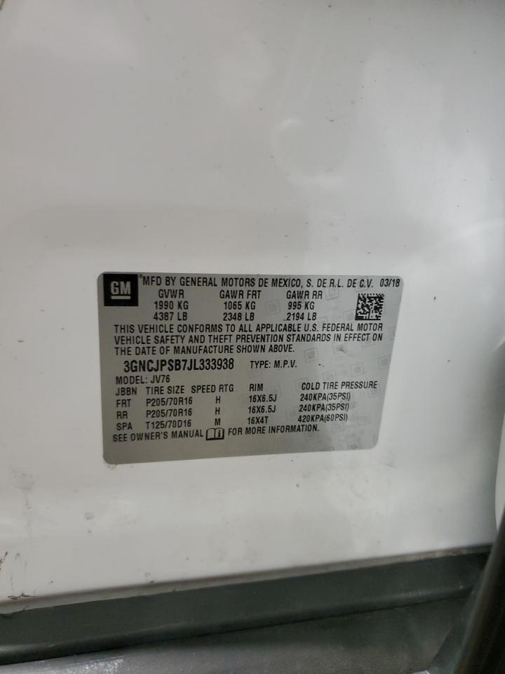 2018 Chevrolet Trax 1Lt VIN: 3GNCJPSB7JL333938 Lot: 67496634