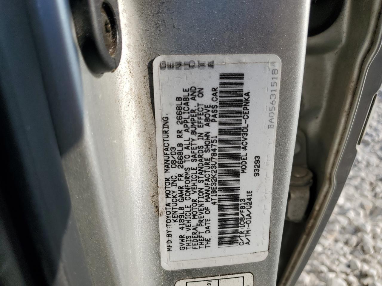 4T1BE32K23U784751 2003 Toyota Camry Le