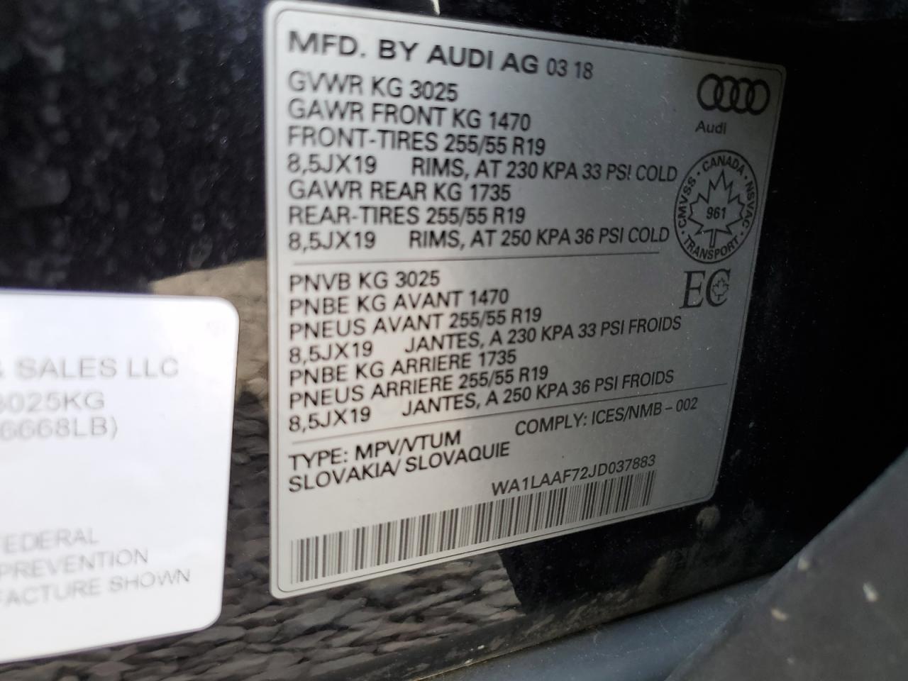 2018 Audi Q7 Premium Plus VIN: WA1LAAF72JD037883 Lot: 64804034