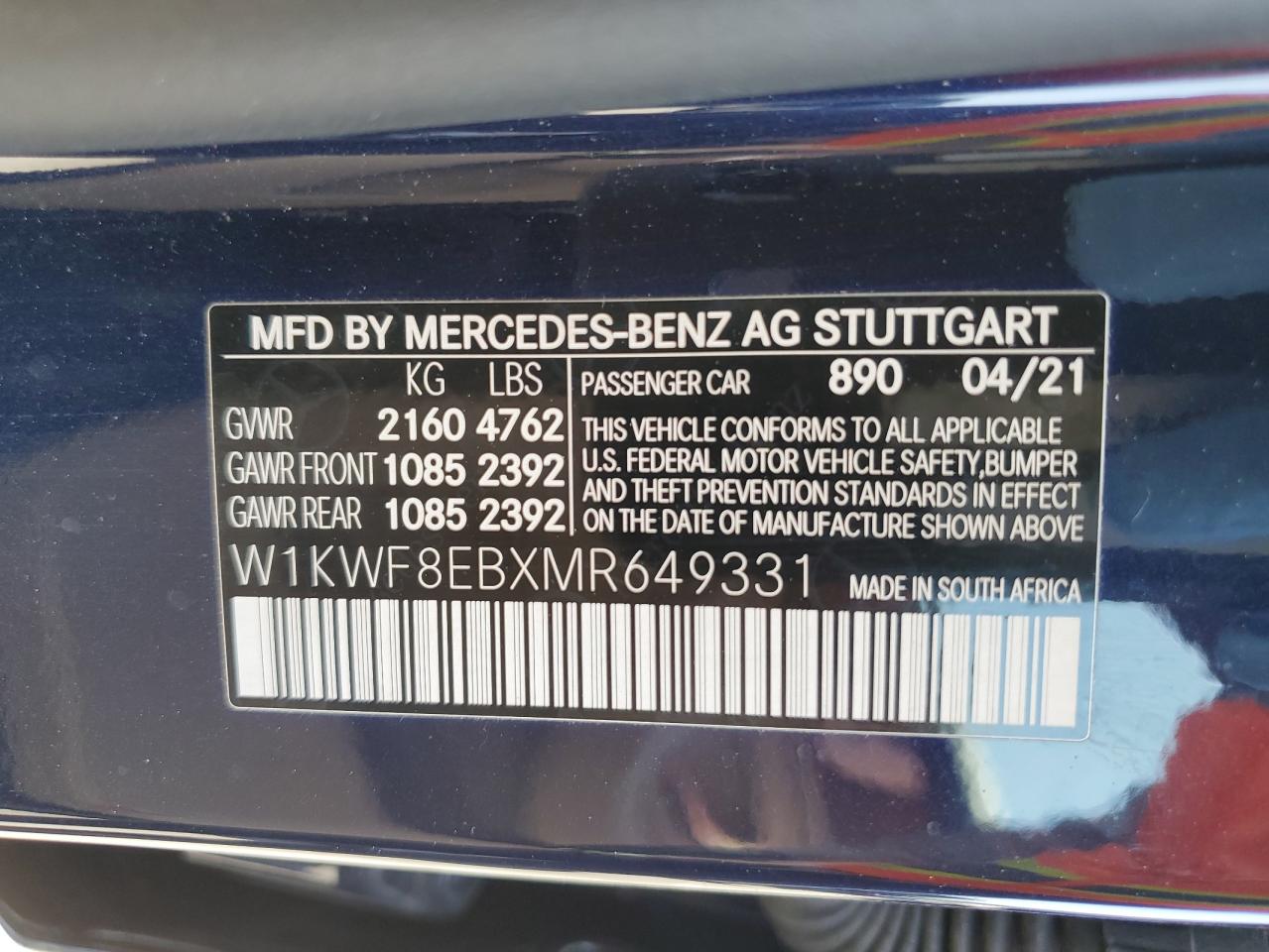 W1KWF8EBXMR649331 2021 MERCEDES-BENZ C CLASS - Image 12