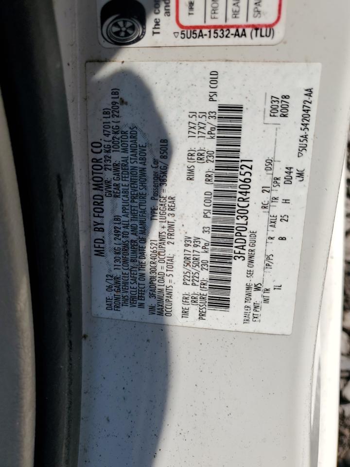 3FADP0L30CR406521 2012 Ford Fusion Hybrid