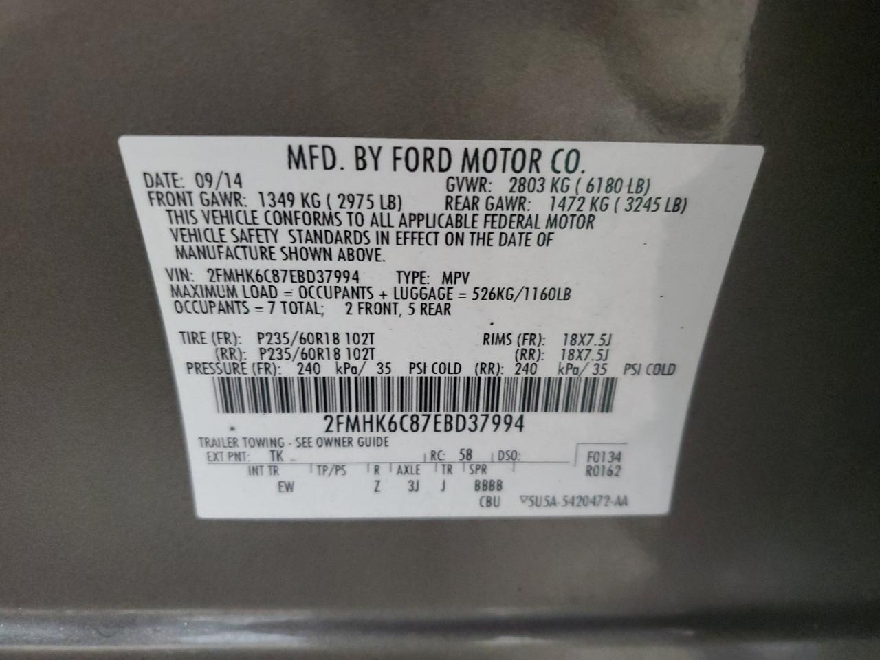 2FMHK6C87EBD37994 2014 Ford Flex Sel