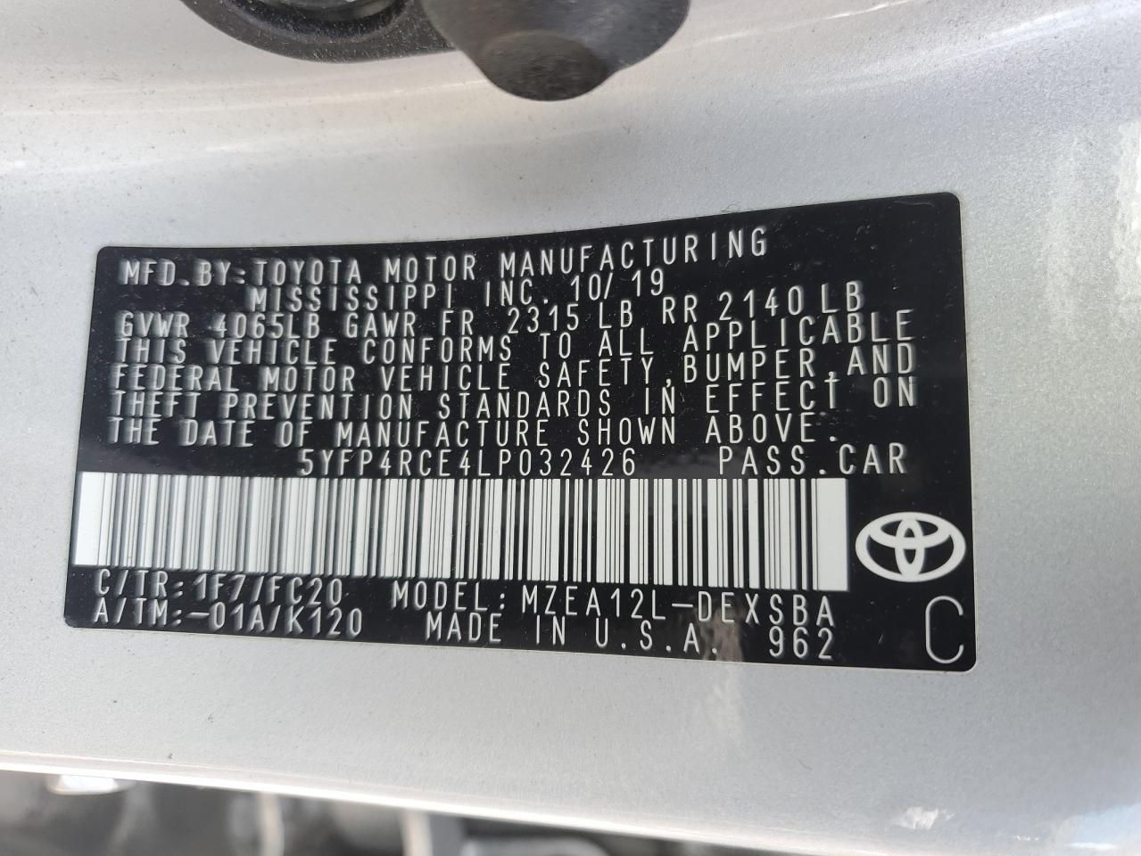 5YFP4RCE4LP032426 2020 TOYOTA COROLLA - Image 12