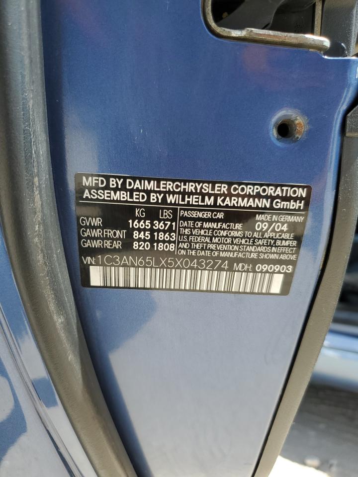 2005 Chrysler Crossfire Limited VIN: 1C3AN65LX5X043274 Lot: 67791534