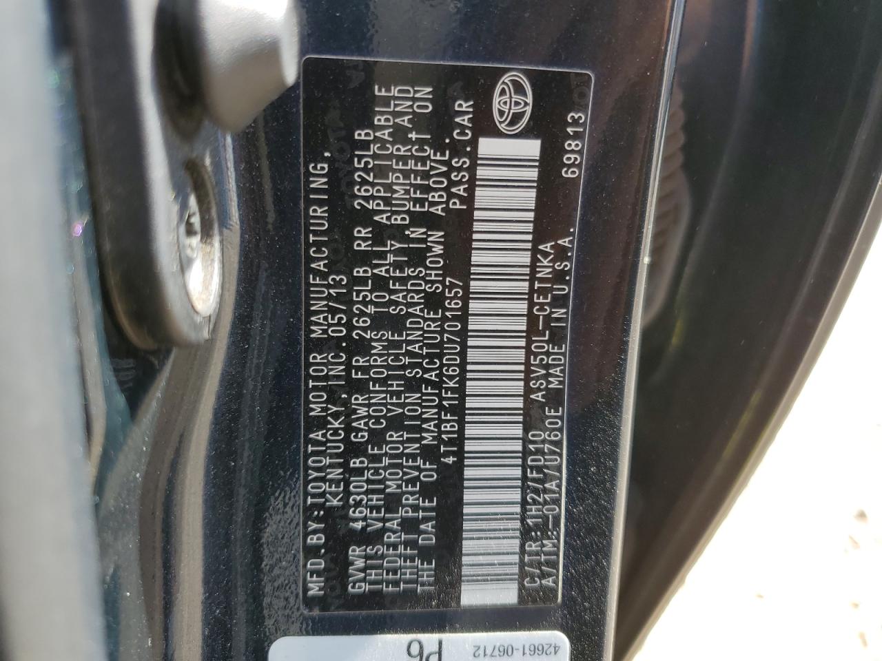 4T1BF1FK6DU701657 2013 Toyota Camry L