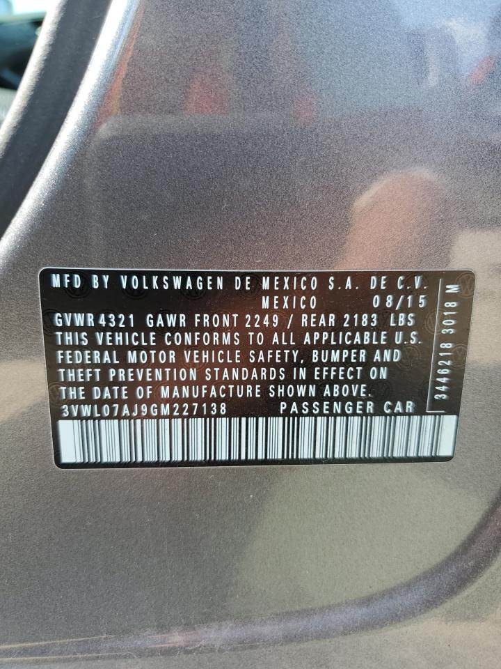 2016 Volkswagen Jetta Sel VIN: 3VWL07AJ9GM227138 Lot: 65935764