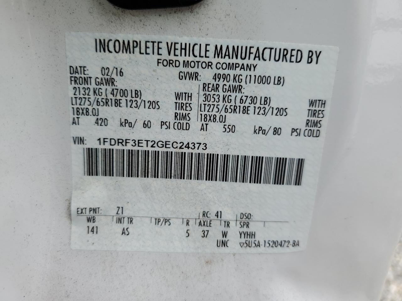 2016 Ford F350 Super Duty VIN: 1FDRF3ET2GEC24373 Lot: 65859444