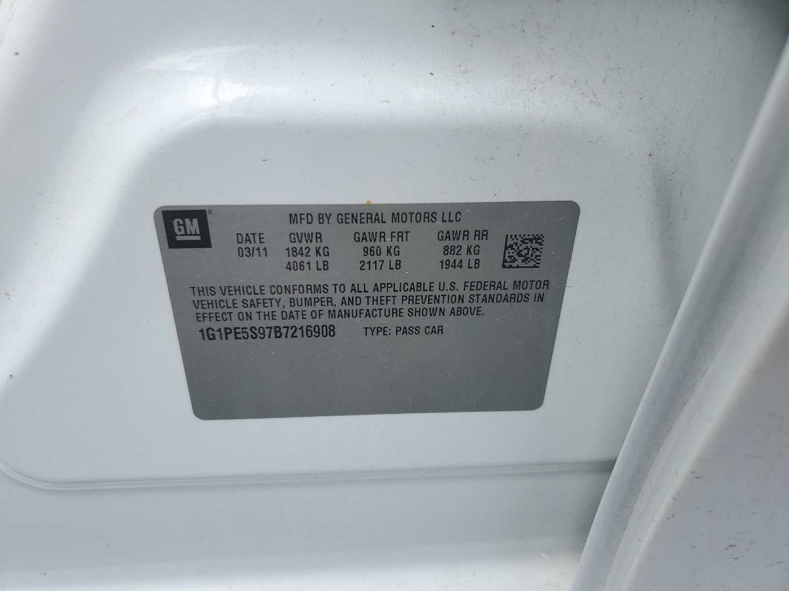 1G1PE5S97B7216908 2011 Chevrolet Cruze Lt