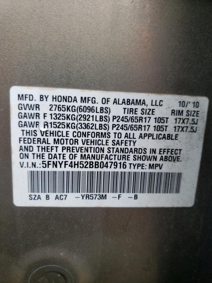 2011 Honda Pilot Exl VIN: 5FNYF4H52BB047916 Lot: 66228184