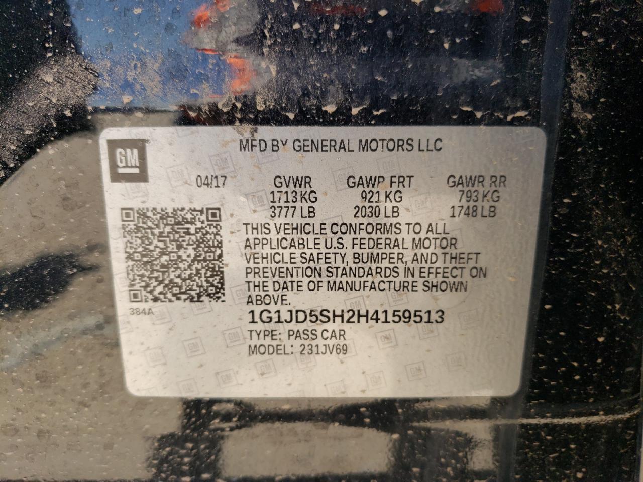 2017 Chevrolet Sonic Lt VIN: 1G1JD5SH2H4159513 Lot: 65743724