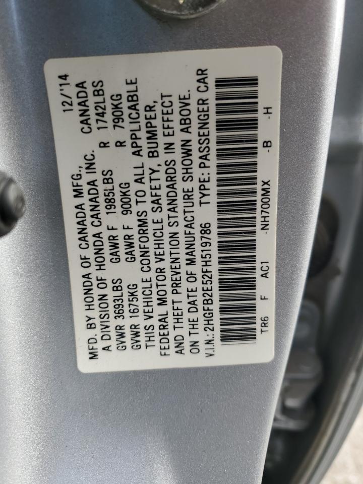 2HGFB2E52FH519786 2015 Honda Civic Lx