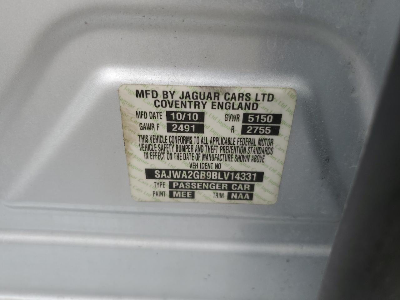 2011 Jaguar Xjl VIN: SAJWA2GB9BLV14331 Lot: 66682834