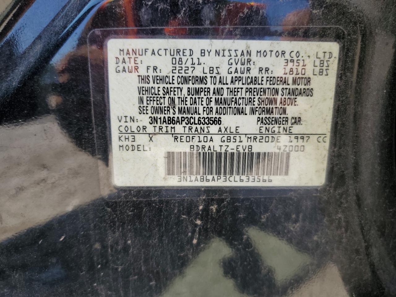 3N1AB6AP3CL633566 2012 Nissan Sentra 2.0